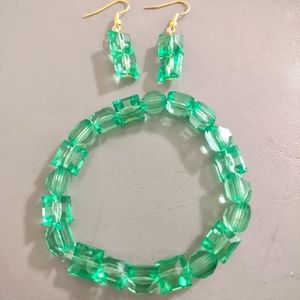 Green & Gold Earring & Bracelet Set